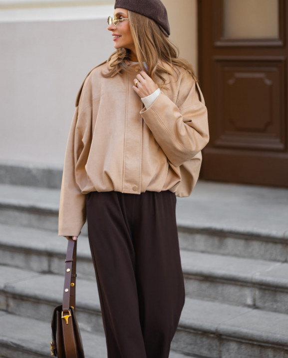 128 Бомбер з замши з складками